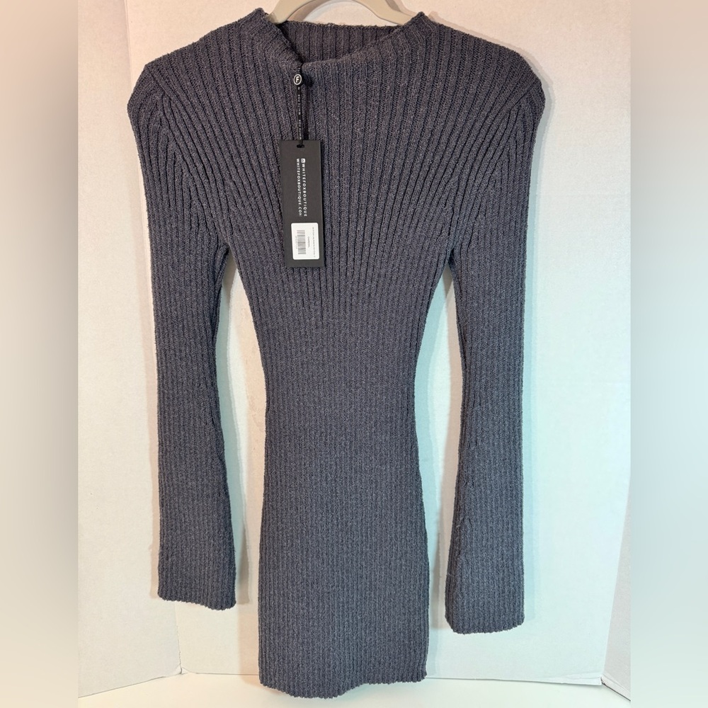 White Fox New with Tags Size S Gray Ribbed Knit Dress